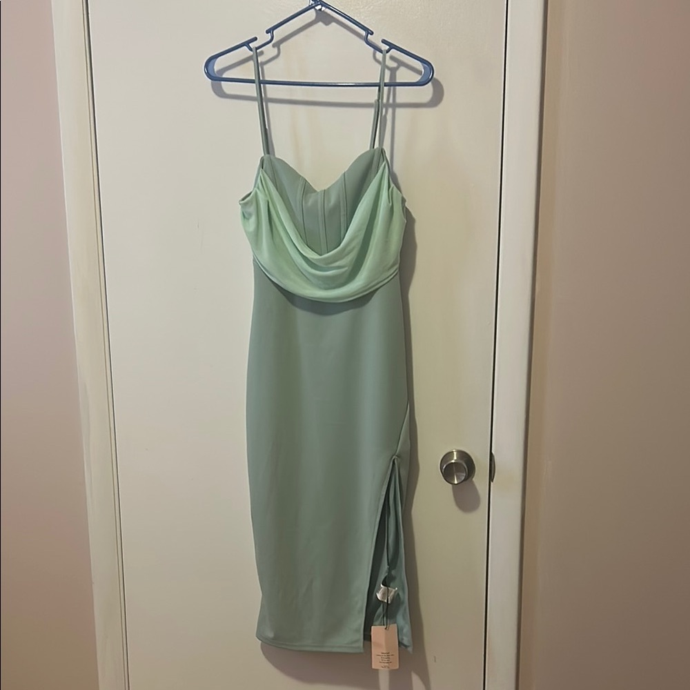 SHEIN Green Slip Midi Dress with Cowl Neck and Slit